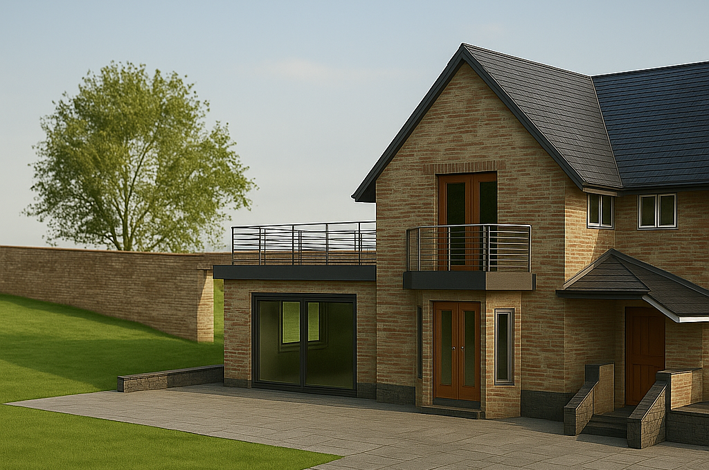 concrete house in lush environment